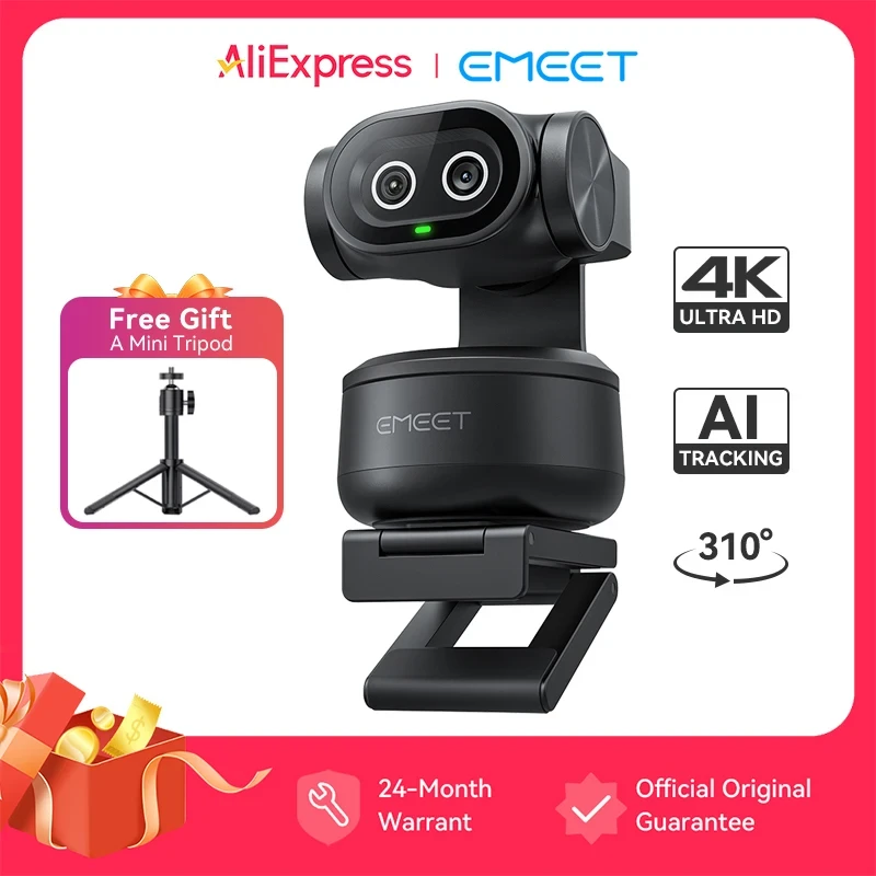 كاميرا ويب EMEET PIXY 4K بكاميرا مزدوجة وتتبع ذكي للبث المباشر