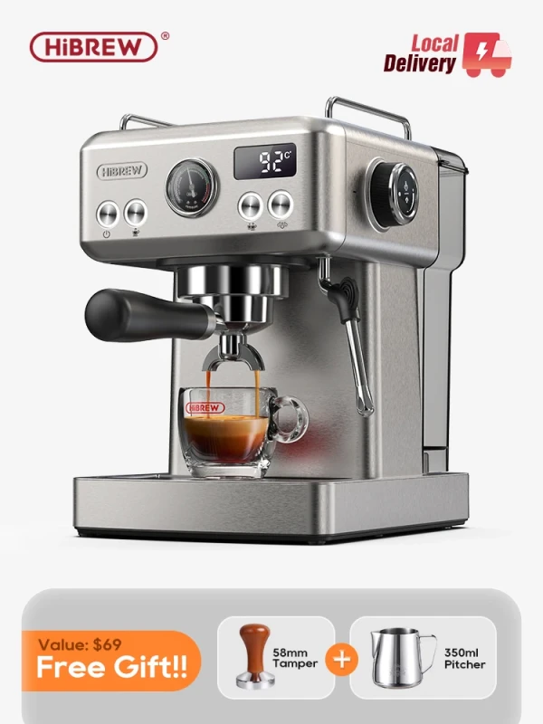 HiBREW H10A semi-automatic espresso coffee machine with metal case and 58mm portafilter