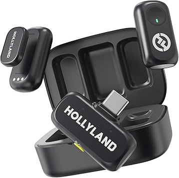 Hollyland Lark A1 mini wireless microphone in black with Type-C case for iPhone and Android