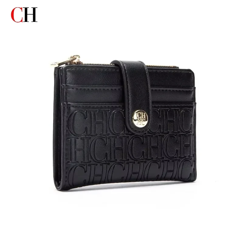 Classic square card holder with button and foldable money clip for women