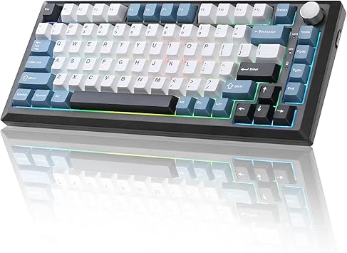 MageGee Y75 wireless mechanical keyboard in black and blue with RGB backlight
