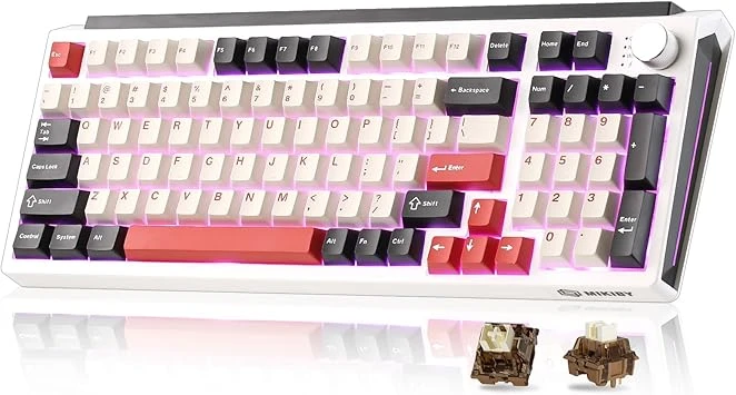 Meikebi K98 wireless mechanical keyboard with RGB backlight in white and red