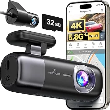Redtiger F9 4K front and rear dash cam with screen and GPS